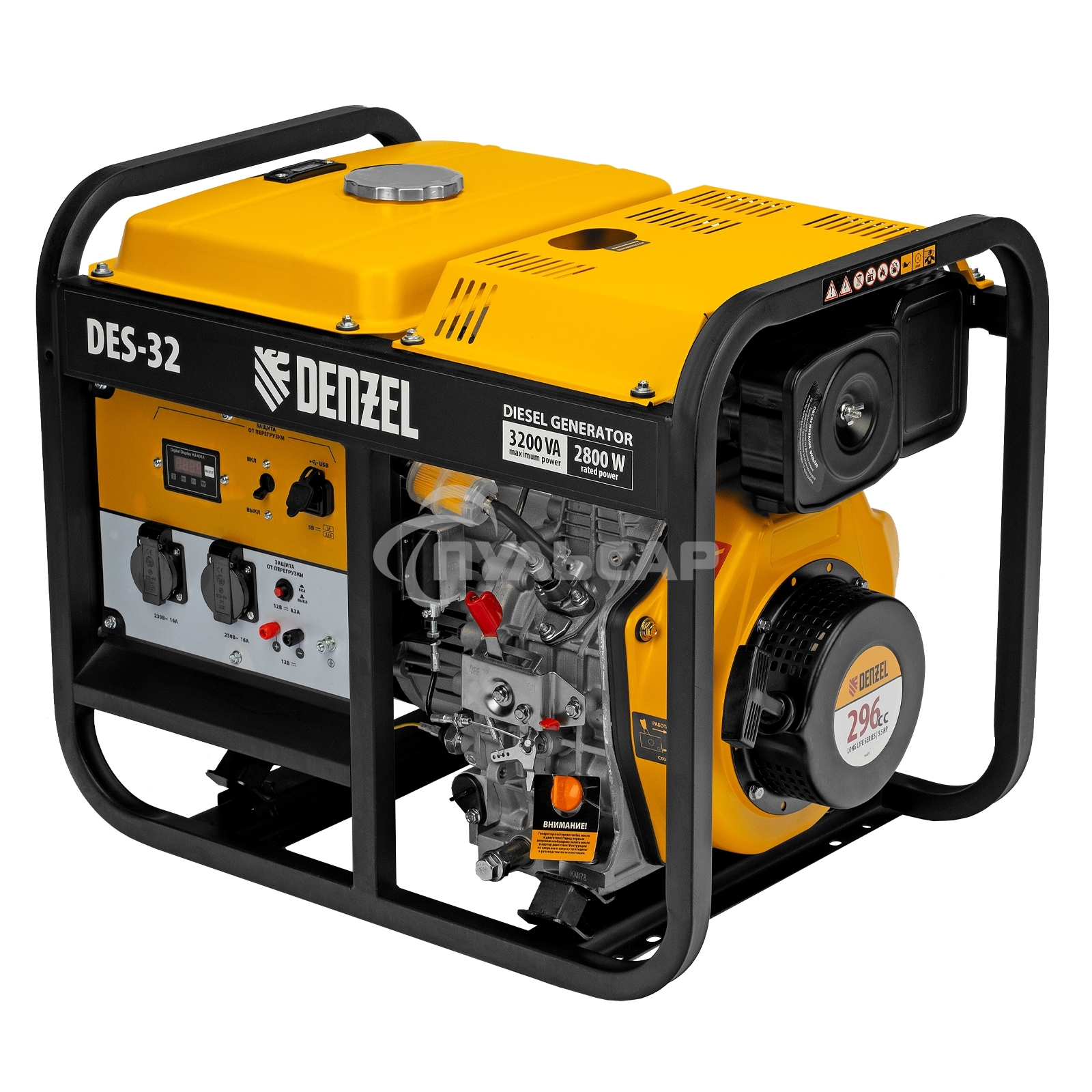 Электрогенератор дизельный Denzel DES-32, 3.2 кВт, 110 дБ, 68.3 кг