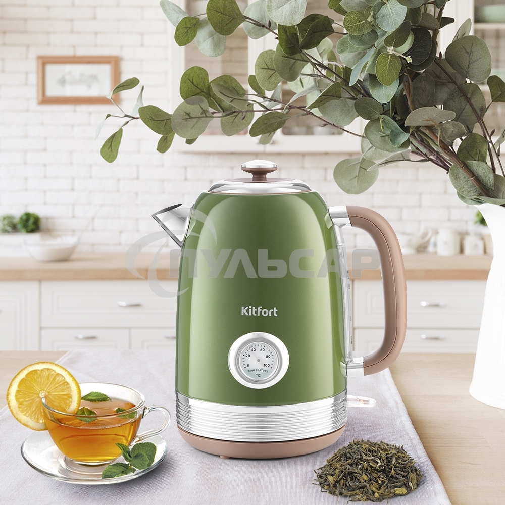Чайник электрический Kitfort KT-6110 1.7л. 2200Вт зеленый (корпус: нержавеющая сталь)