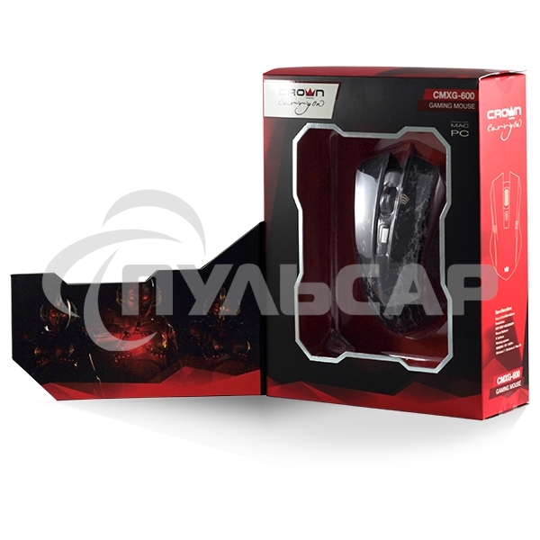 Мышь проводная Crown Gaming CMXG-600 черный, 2200 dpi, USB, кнопки - 6