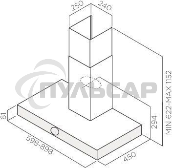 Вытяжка каминная Jet Air Touch BL/A/60 черный, 59.8 см, 1200 куб. м/ч, 54 дБ