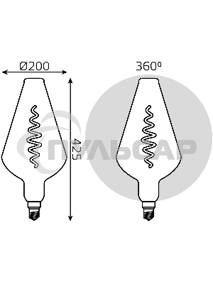 Лампа cветодиодная LED Filament Vase E27 8.5W Gray 165lm 1800K 1/2 180802005 Gauss