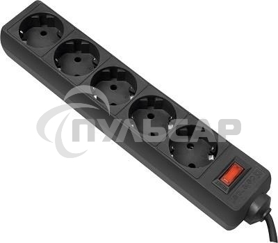 Сетевой фильтр Defender ES, 5.0м, 5 розеток, черный