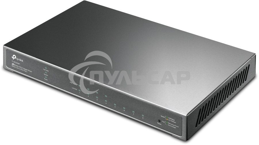 Коммутатор TP-Link JetStream 8-Port Gigabit Smart Switch with 4-Port PoE+, 4× Gigabit PoE+ Ports, 802.3at/af, 62 W PoE Power, Desktop Steel CaseIntegration with Omada SDN Controller, 802.1Q VLAN, STP/RSTP/MSTP, IGMP Snooping, 802.1p/DSCP QoS, ACL, 802.1x,