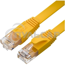 Патч-корд GCR PROF плоский прямой 2.0m, UTP медь кат.6, желтый, 30 AWG, ethernet high speed 10 Gbит/с, RJ45, T568B, GCR-52827