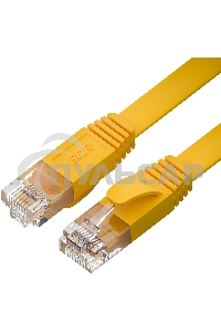 Патч-корд GCR PROF плоский прямой 2.0m, UTP медь кат.6, желтый, 30 AWG, ethernet high speed 10 Gbит/с, RJ45, T568B, GCR-52827