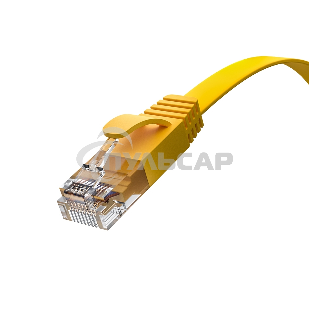 Патч-корд GCR PROF плоский прямой 2.0m, UTP медь кат.6, желтый, 30 AWG, ethernet high speed 10 Gbит/с, RJ45, T568B, GCR-52827