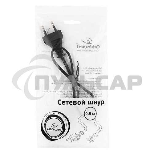 Кабель питания для ноутбуков, аудио/видео техники Gembird PC-184/2-0.5М, 0.5м, 2-pin, черный, пакет