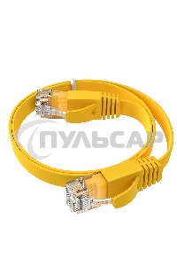 Патч-корд GCR PROF плоский прямой 2.0m, UTP медь кат.6, желтый, 30 AWG, ethernet high speed 10 Gbит/с, RJ45, T568B, GCR-52827