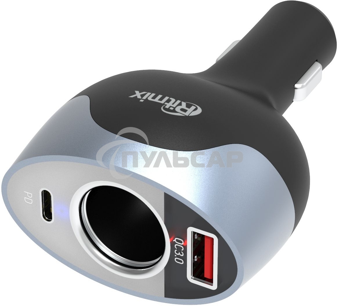 Разветвитель роз.прикуривателя Ritmix RM-12XQPD 1xSoc 2xUSB черный/серебристый/серебристый (80000163)