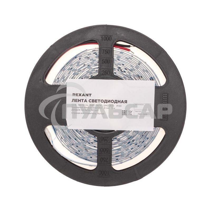 Лента светодиодная 12В, SMD2835, 9,6Вт/м, 60 LED/м, 6500K, 8мм, 5м, IP20 Rexant