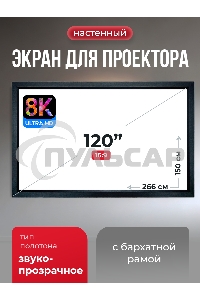 Экран для проектора S'OK Zeus SGPSFR-266x150A на раме (80 мм), звукопрозрачный