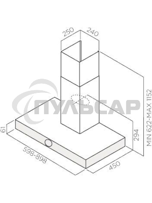 Вытяжка Jetair TOUCH IX/A/90 Декоративный дизайн, Т-образная, 90 см, 3-позиционное ротационное управление, 1200 куб. м., нержавеющая сталь