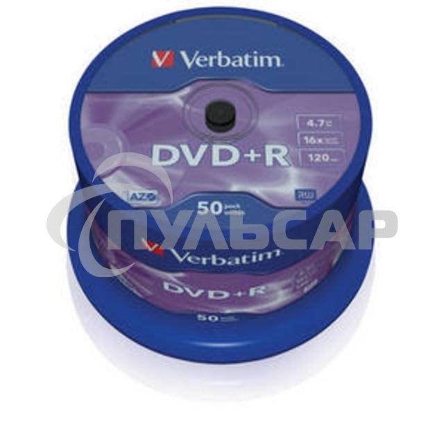 Диск DVD+R Verbatim 4.7Gb 16x Cake Box (50шт) (43550)