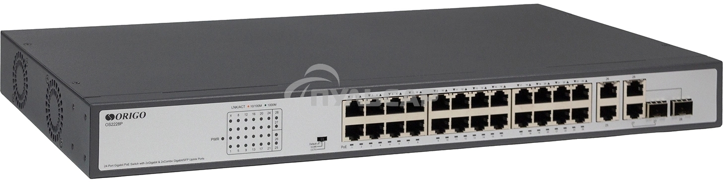 Неуправляемый PoE-коммутатор ORIGO Unmanaged Switch 26x1000Base-T (24x1000Base-T PoE), 2xCombo 1000Base-T/SFP, PoE Budget 370W, Long-range PoE up to 250m, 19