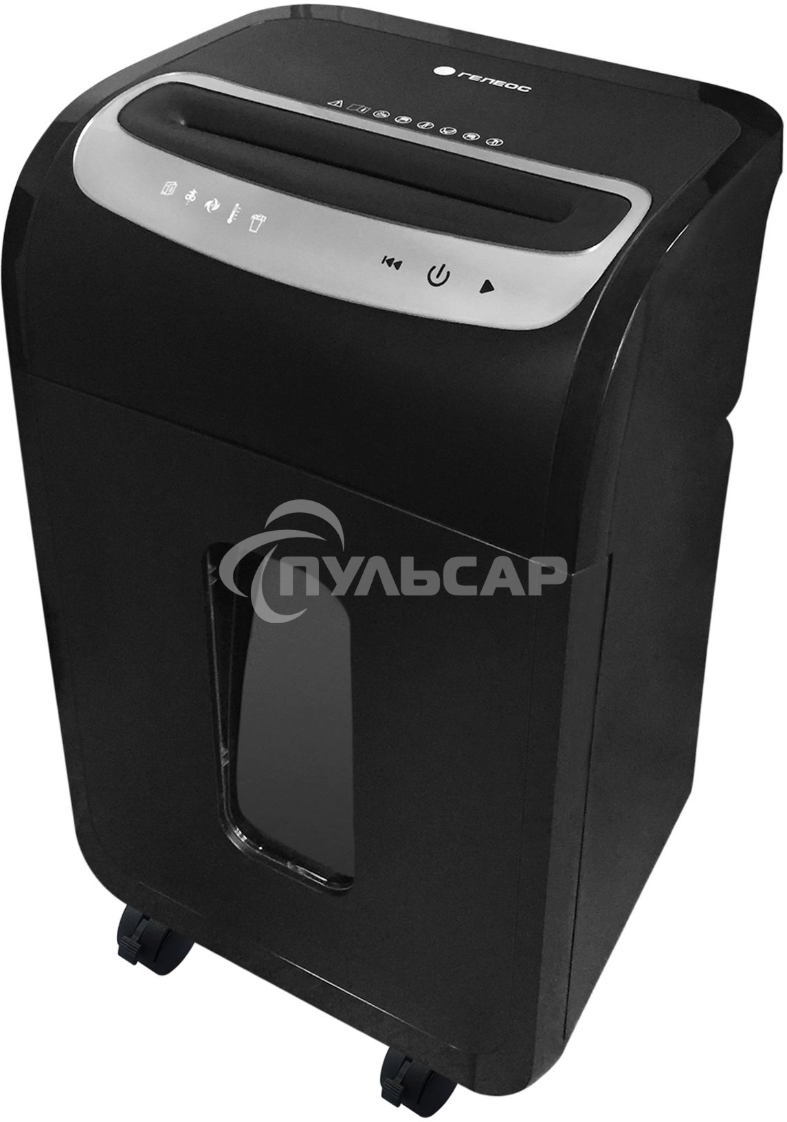 Шредер ГЕЛЕОС УМ35-5, (DIN P-5), фрагмент 1,9х14мм, 24-27 лист (70г/м2), CD/пл.карты/скрепки/скобы, 35 литров 