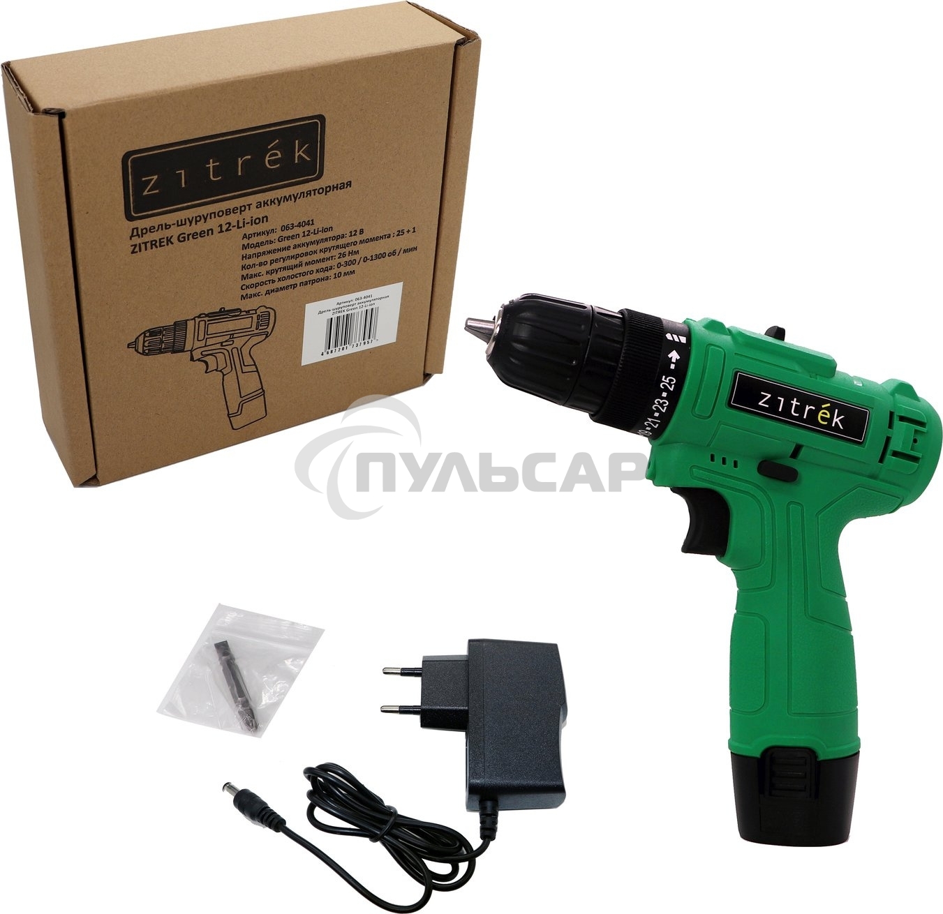 Дрель-шуруповерт Zitrek Green 063-4041, Аккумуляторная, 12В