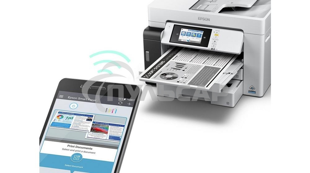 МФУ струйное EPSON M15180 (C11CJ41408), A3+, ч/б, печ. до 25 стр/мин., скан. до 26 стр/мин., 4800 x 1200 dpi (печать) 1200x1200dpi, USB, RJ-45, Wi-Fi, Air Print