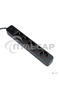 Сетевой фильтр Гарнизон 2.0 EPS-5-B-5, 5 р, 10А, 5м, ур.защиты 2+, черный, пакет