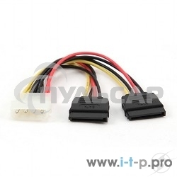 Кабель Cablexpert Кабель питания SATA CC-SATA-PSY-0.3M, 30см, molex 4pin/2x sata15pin, на 2 устр., пакет