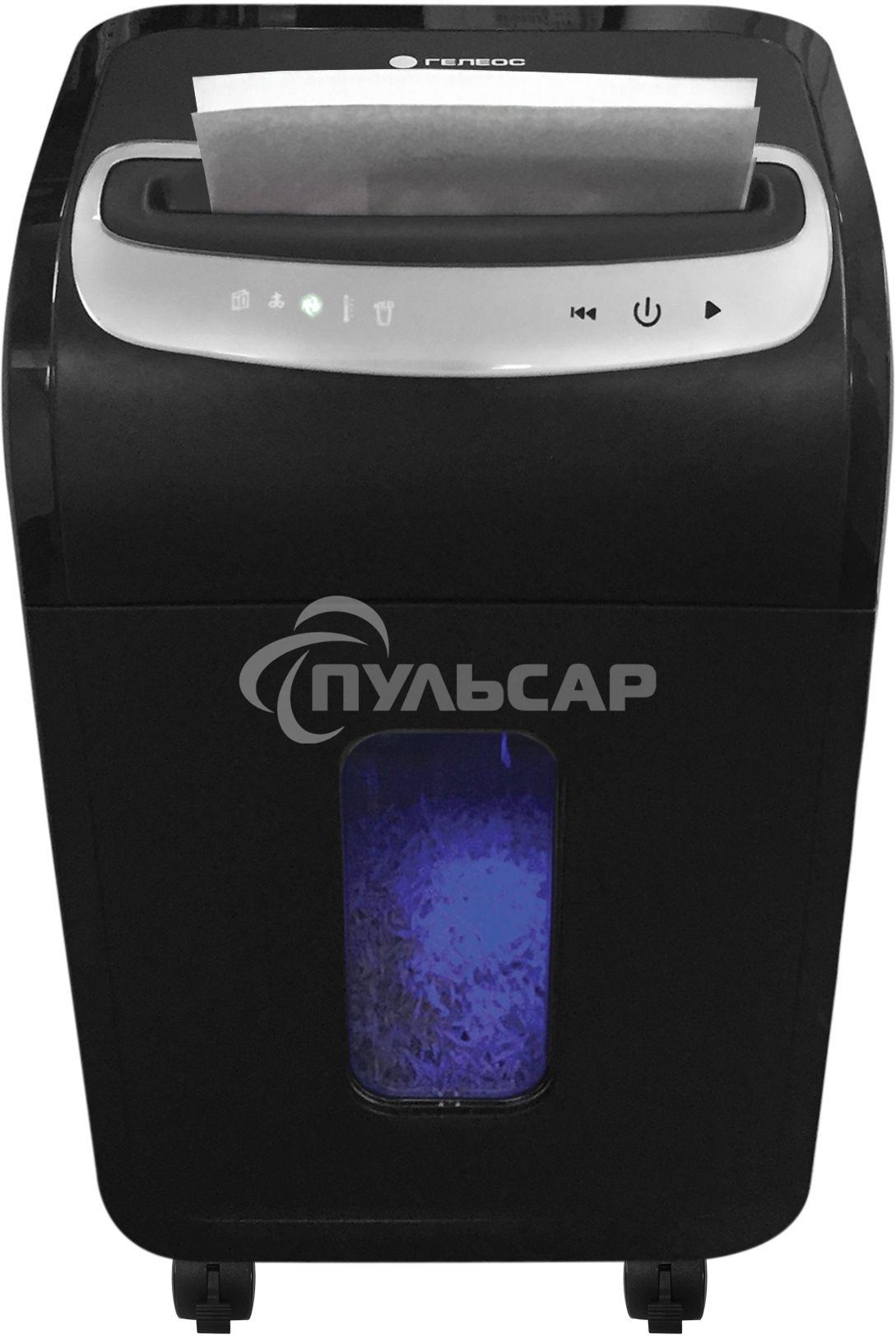 Шредер ГЕЛЕОС УМ35-5, (DIN P-5), фрагмент 1,9х14мм, 24-27 лист (70г/м2), CD/пл.карты/скрепки/скобы, 35 литров 