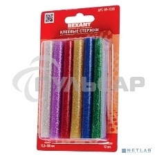 Клеевые стержни Rexant, Ø11 мм, 100 мм, цветные с блестками, 12 шт., блистер