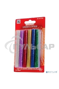 Клеевые стержни Rexant, Ø11 мм, 100 мм, цветные с блестками, 12 шт., блистер