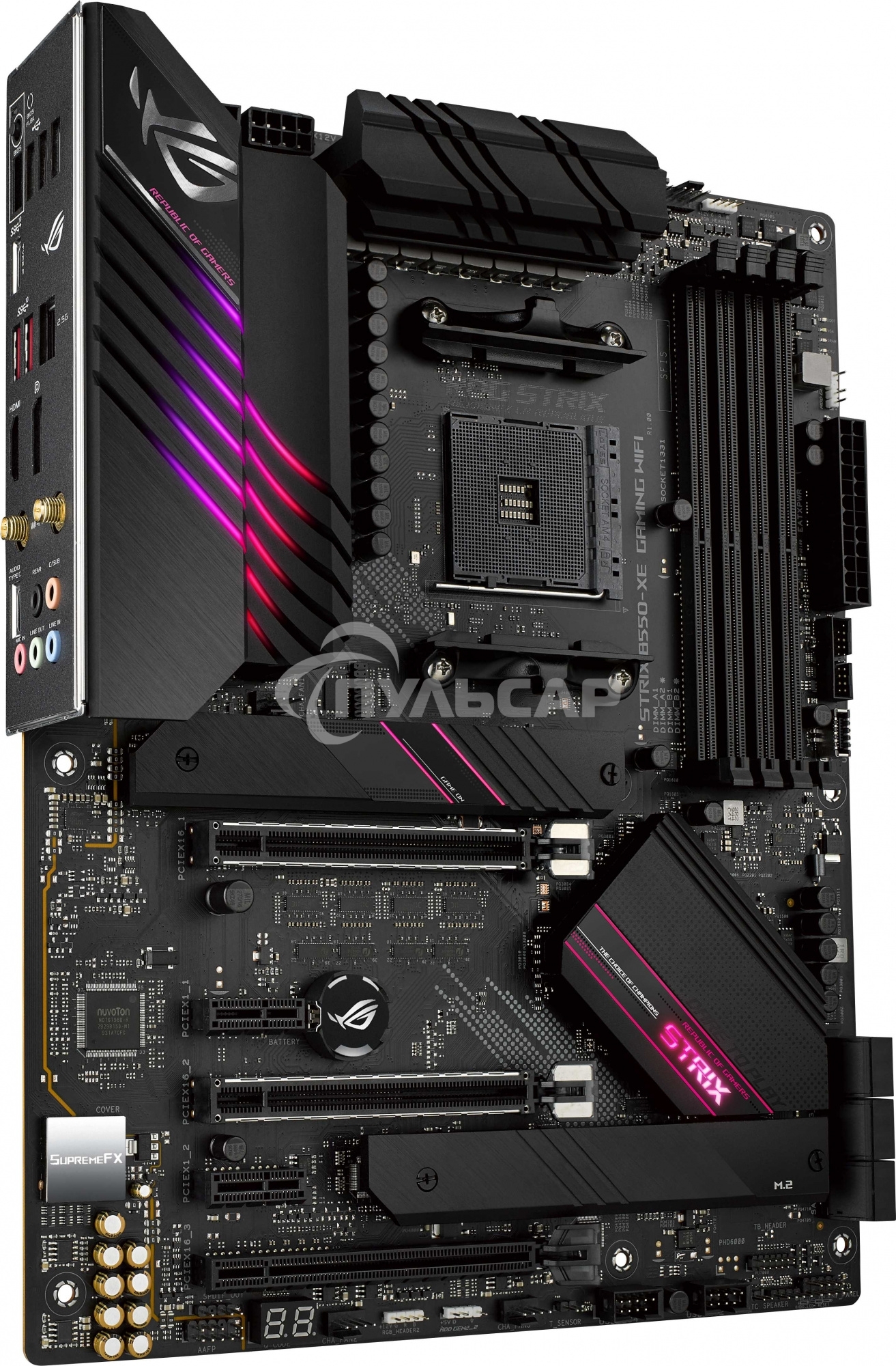 Материнская плата ASUS ROG STRIX B550-XE GAMING WIFI, AM4, AMD B550, 4xDDR4, 6xSATA, 2xM.2, 1xPCI-E 4.0 x16, 1xPCI-E 4.0 x8, 1xPCI-E 3.0 x4, 1xHDMI, 1xDP, 1x 2.5Gb LAN, 2xUSB-A 3.2 Gen 2, 1xUSB-C 3.2 Gen 2, 4xUSB 2.0, 5x3.5 мм, 7.1, Standard-ATX