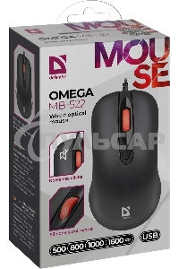 Мышь проводная Defender Omega MB-522 черный, 1600 dpi, USB, кнопки - 4