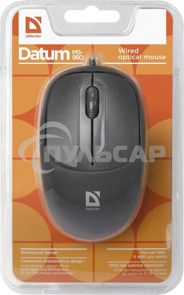 Мышь проводная Defender Datum MS-980 черный, 1000 dpi, USB, кнопки - 3