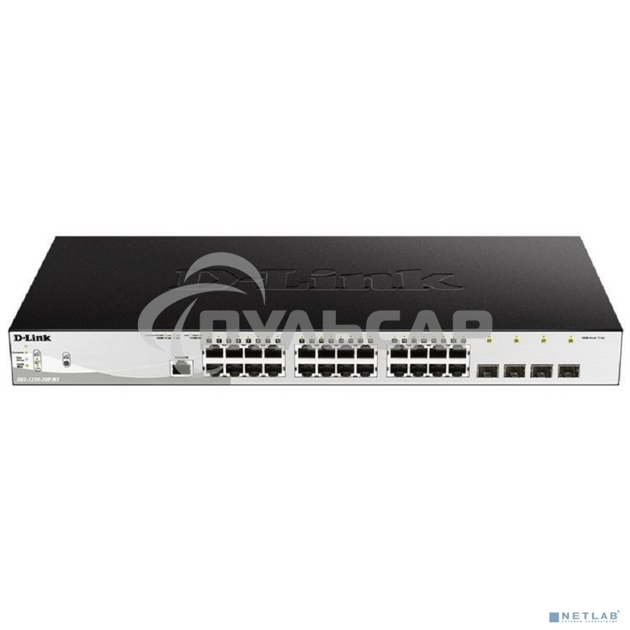 Коммутатор управляемый D-Link DGS-1210-28P/ME/B2A 2 уровня с 24 портами 10/100/1000Base-T и 4 портами 1000Base-X SFP (24 порта с поддержкой PoE 802.3af/802.3at (30 Вт), PoE-бюджет 193 Вт)