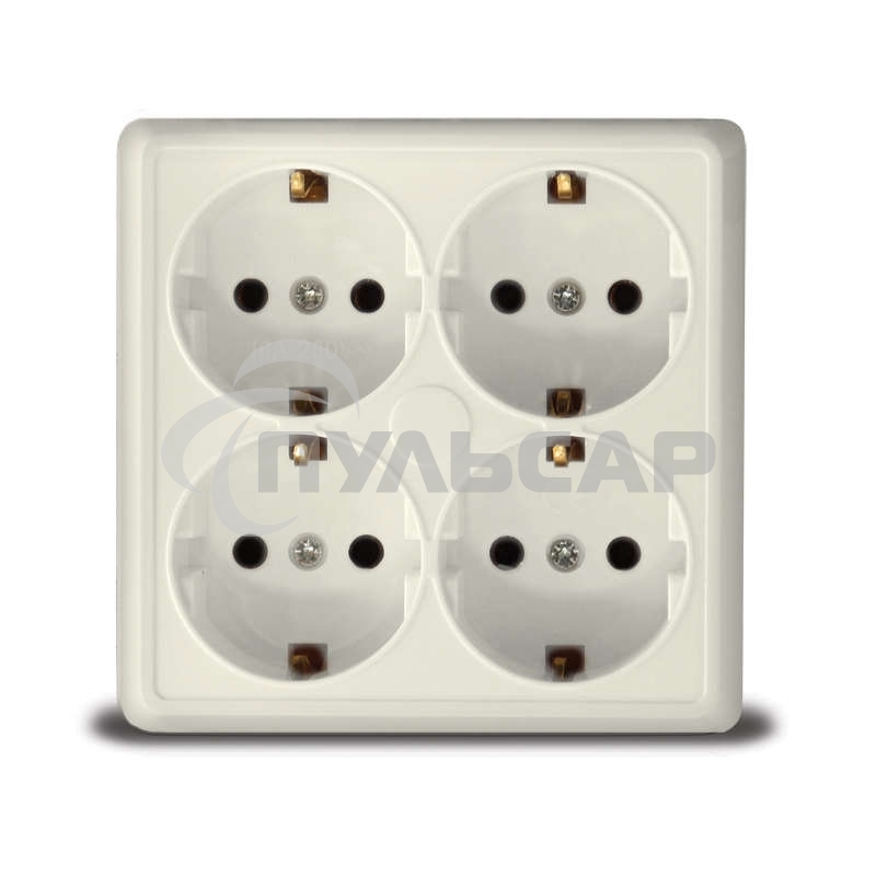 Розетка 4-м ОП Олимп с заземл. квадрат беж. UNIVersal 1171