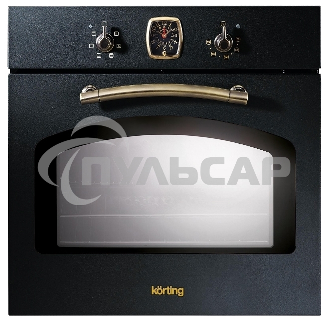 Встраиваемая электрическая духовка Korting OKB 460 RN / 59.8 х 59.5 x 56 см, 6 режимов нагрева, аналоговые часы в классическом стиле Frank Muller, таймер, черный+бронза
