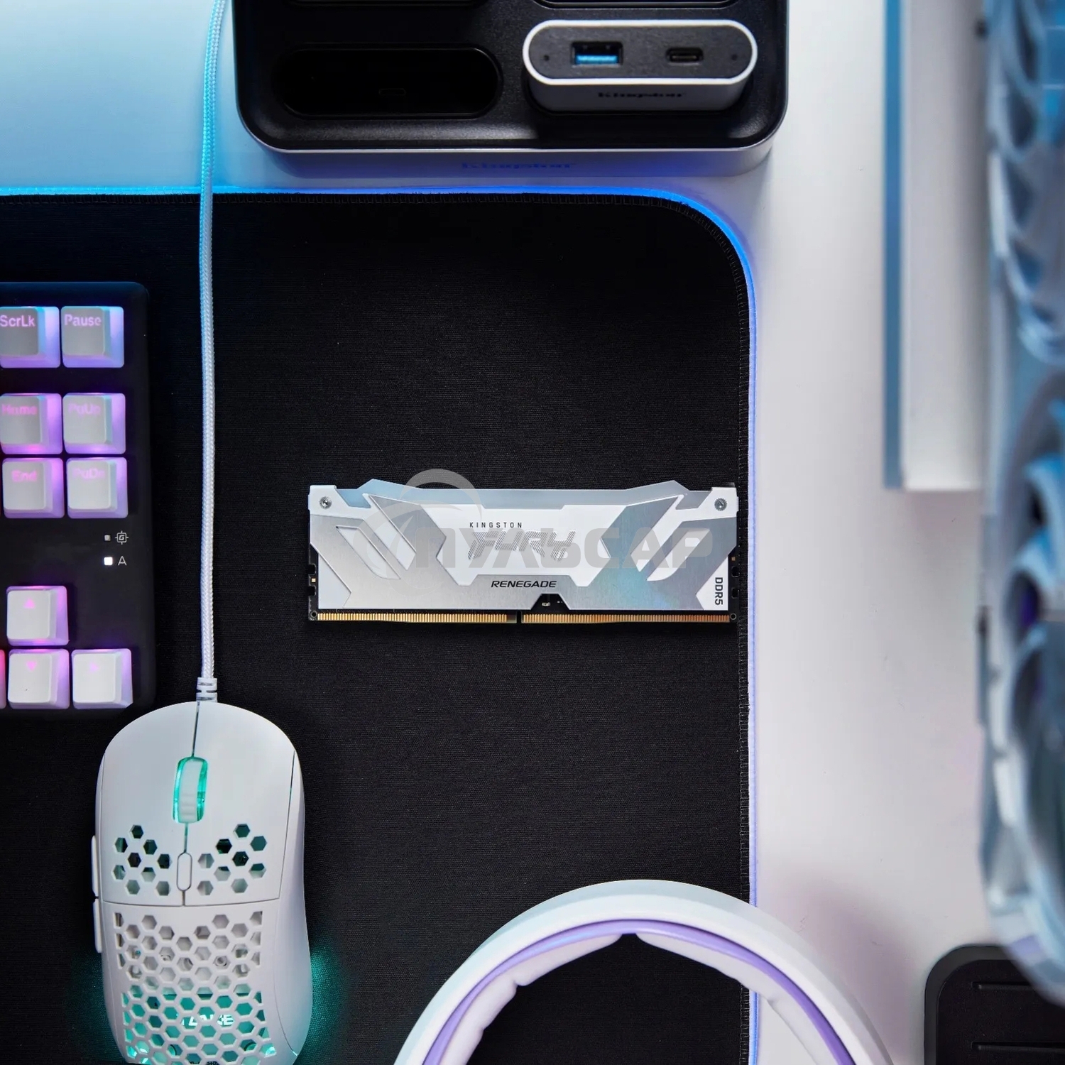 Оперативная память Kingston Fury Renegade, DDR5, 16Gb (1x16Gb), 8000MHz, CL38, DIMM, радиатор, RGB, белый