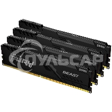 Оперативная память Kingston Fury Beast, DDR4, 32Gb (4x8GB), 3600MHz, CL17, DIMM, с радиаторами, черный