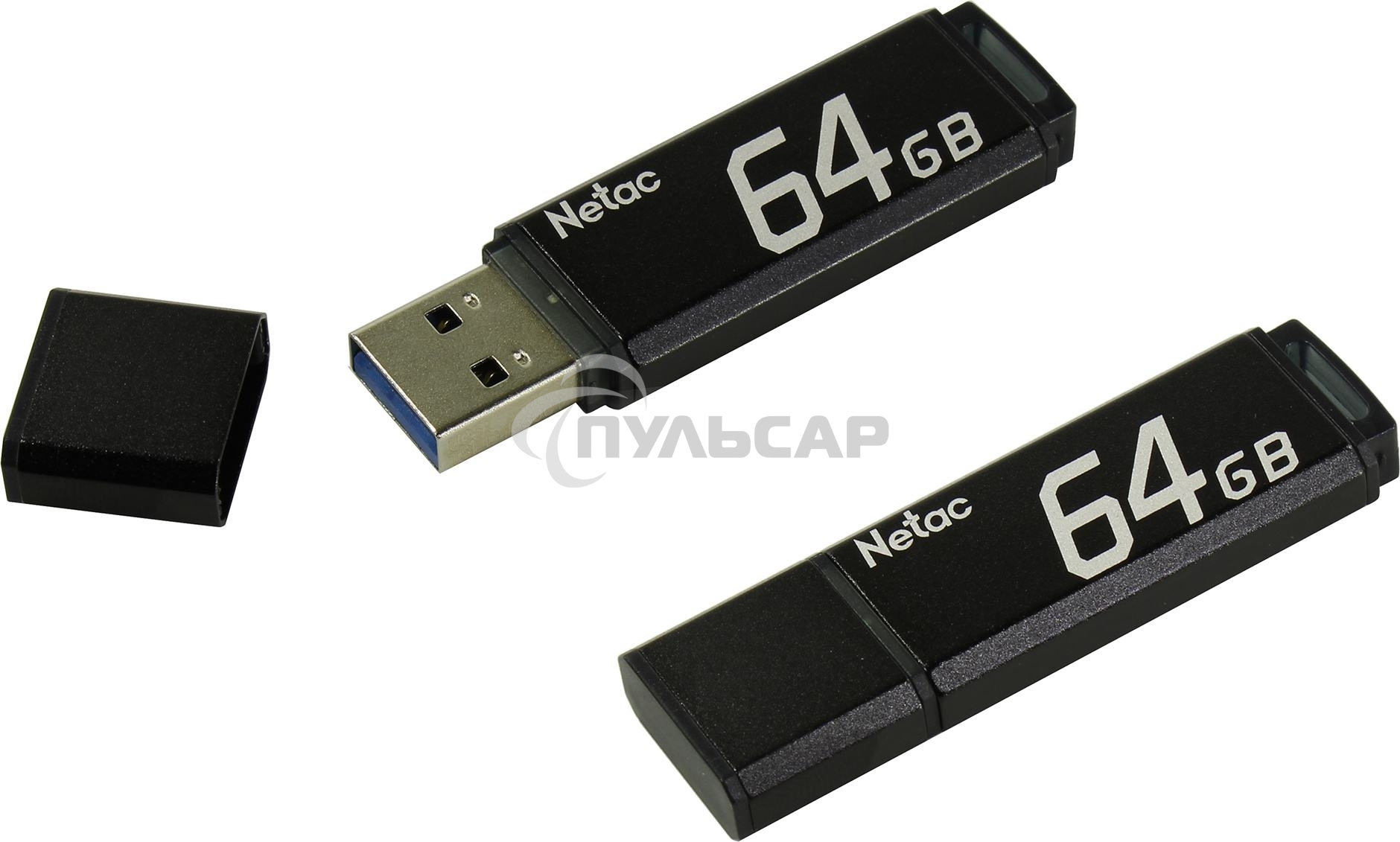 Флешка USB Netac U351 64 Gb <NT03U351N-064G-20BK>, USB 2.0, с колпачком, металлическая черная