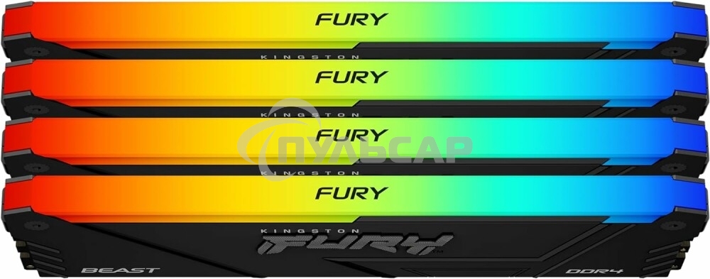 Оперативная память Kingston Fury Beast, DDR4, 32Gb (4x8Gb), 3600MHz, CL17, DIMM, с радиаторами, RGB, черный