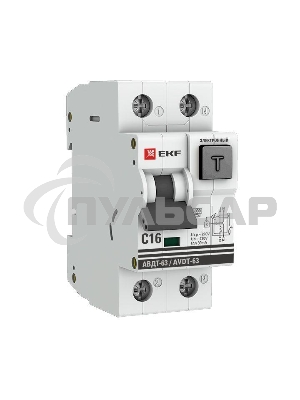 Выключатель автоматический дифференциального тока EKF DA63-16-30e АВДТ-63 16А/30мА (хар-ка C, электронный тип A) 6кА EKF PROxima
