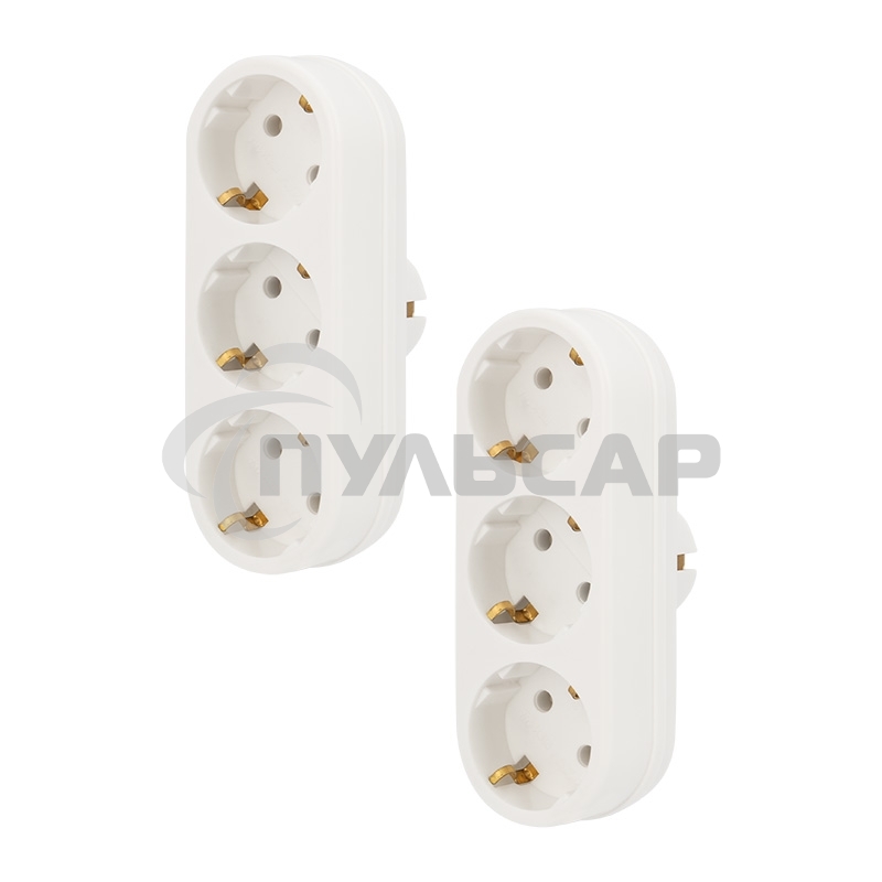 Набор тройников электрических линейных Rexant 16 А с заземлением, белый (2 шт./уп.)