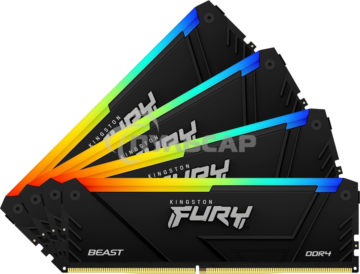 Оперативная память Kingston Fury Beast, DDR4, 32Gb (4x8Gb), 3600MHz, CL17, DIMM, с радиаторами, RGB, черный