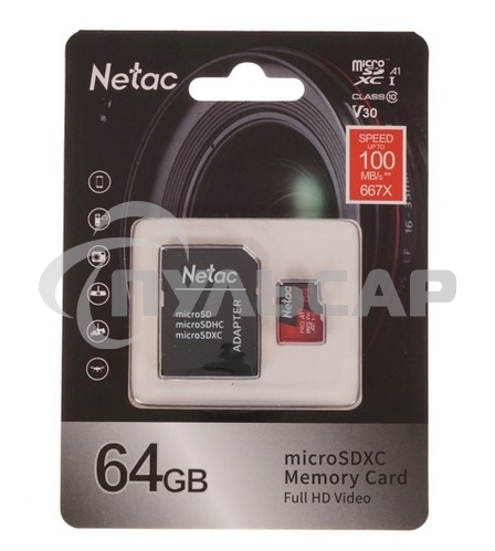 Флеш карта MicroSD card Netac P500 Extreme Pro 64Gb, retail version w/SD adapter