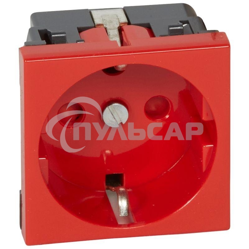 Механизм розетки Legrand 1-м СП Mosaic 2модульный, с заземлением, красный Leg 077214 124965