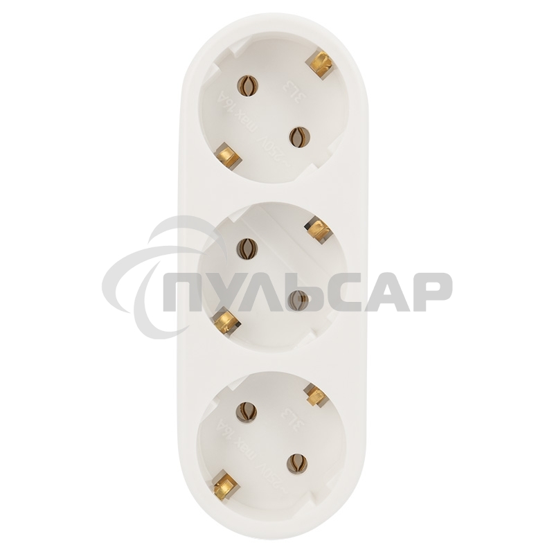 Набор тройников электрических линейных Rexant 16 А с заземлением, белый (2 шт./уп.)