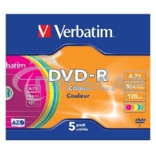 Диск DVD-R Verbatim 4.7Gb 16x Slim Color (5шт) 43557