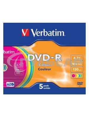 Диск DVD-R Verbatim 4.7Gb 16x Slim Color (5шт) 43557