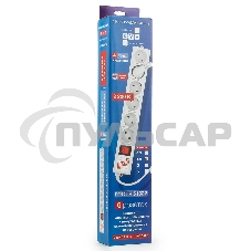 Фильтр-удлинитель Power Cube 1,9 м 6 розеток (серый) 10А/2,2кВт