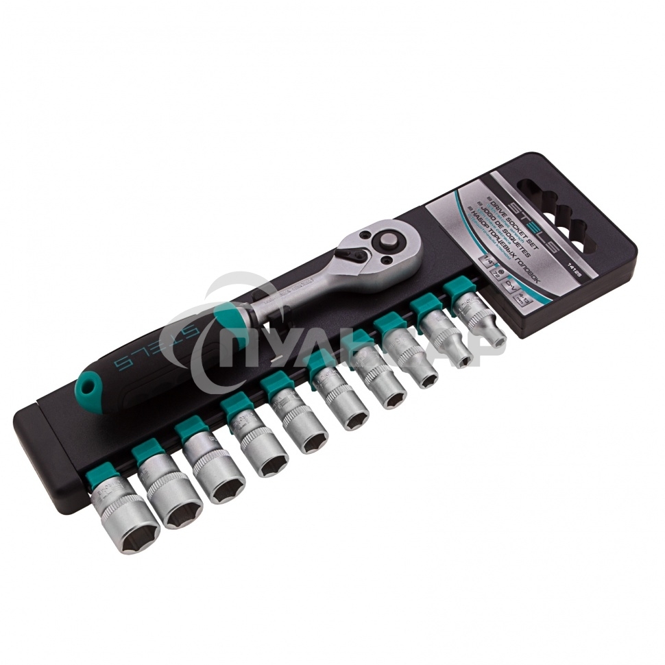 Набор головок STELS 14125 набор торцевых головок 1/4'' головки 4 - 13мм с трещот. ключом crv 11пр.