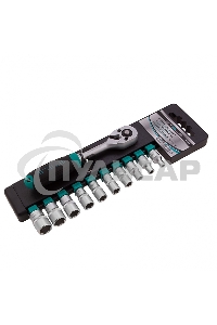Набор головок STELS 14125 набор торцевых головок 1/4'' головки 4 - 13мм с трещот. ключом crv 11пр.