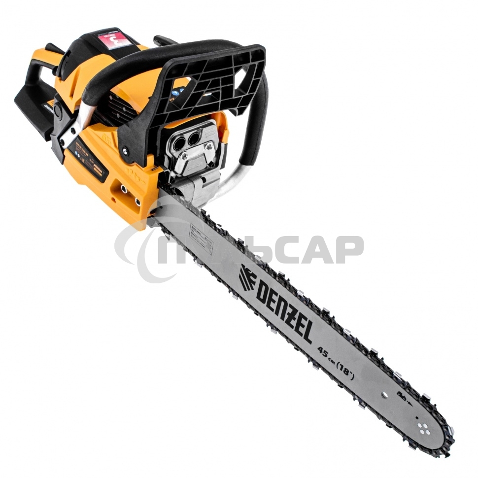 Пила цепная бензиновая DS-5218, шина 45 см, 52см3, 3 л.с., шаг 0,325, паз 1,5 мм, 72 зв Denzel