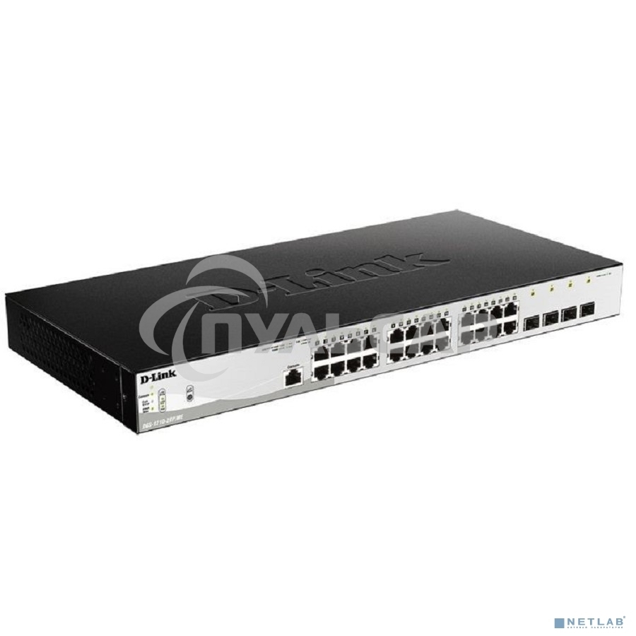 Коммутатор управляемый D-Link DGS-1210-28P/ME/B2A 2 уровня с 24 портами 10/100/1000Base-T и 4 портами 1000Base-X SFP (24 порта с поддержкой PoE 802.3af/802.3at (30 Вт), PoE-бюджет 193 Вт)