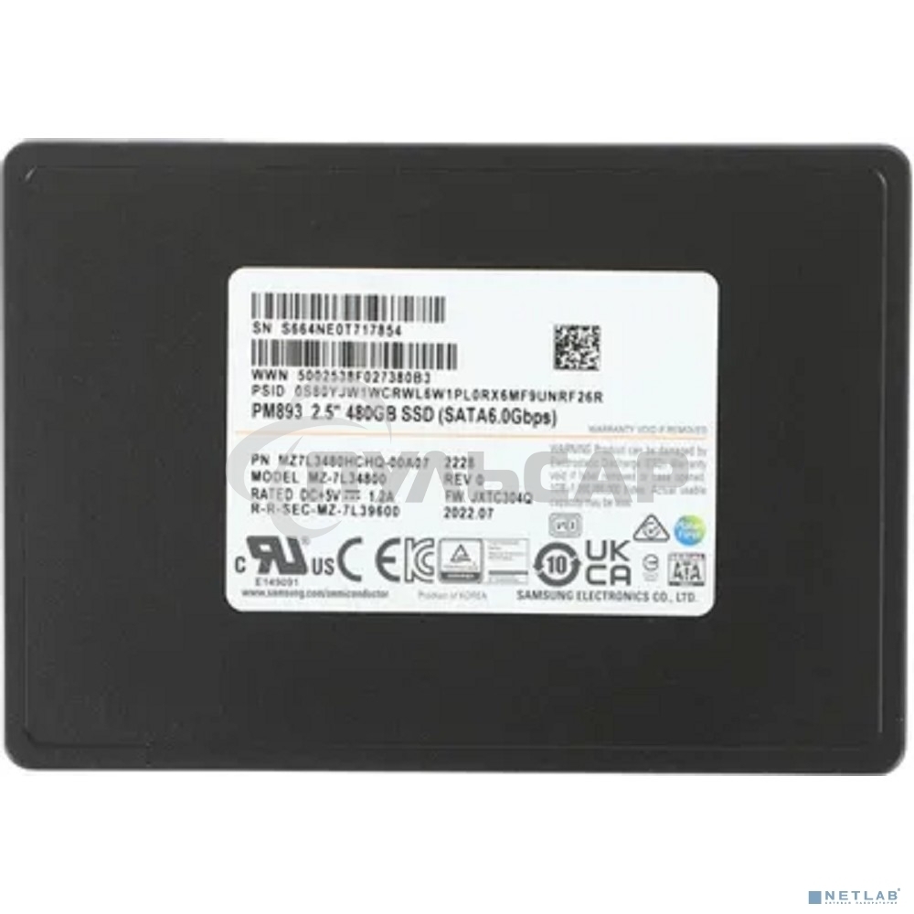 Накопитель SSD Samsung PM893, 480Gb, SATA III, 2.5
